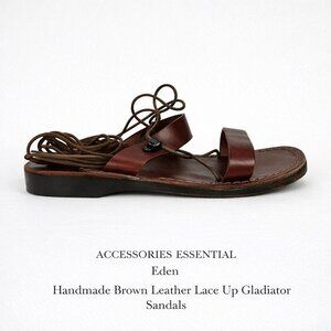 Eden Handmade Brown Leather Lace Up Gladiator Sandals Minimal Resort EU37 6.5